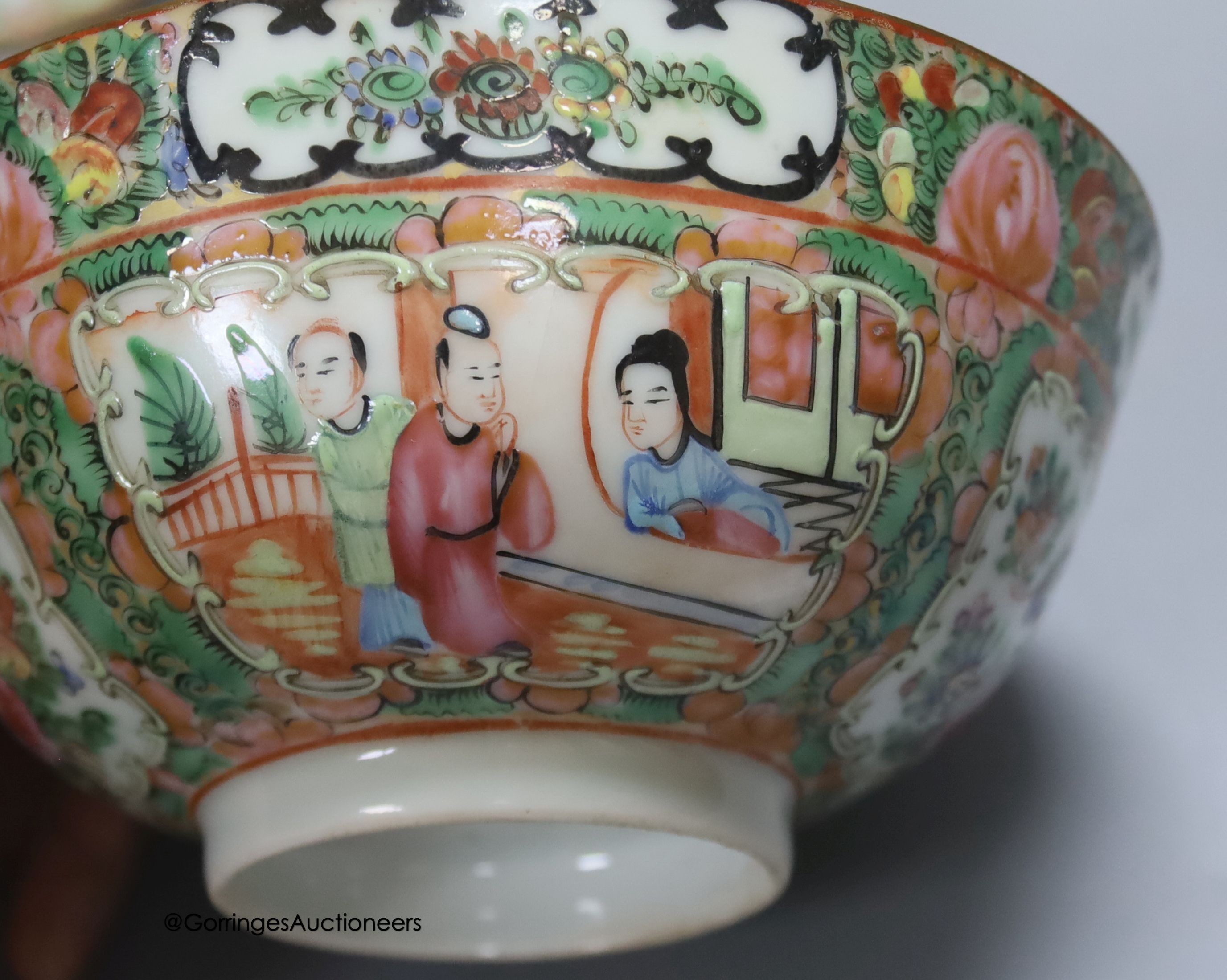 Three 19th century Chinese famille rose dishes and a bowl, 25cm